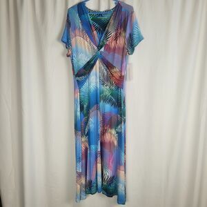 Soft Surroundings Anya Maxi Dress Womens Large Tropical Palm Leaf Print  Stretch